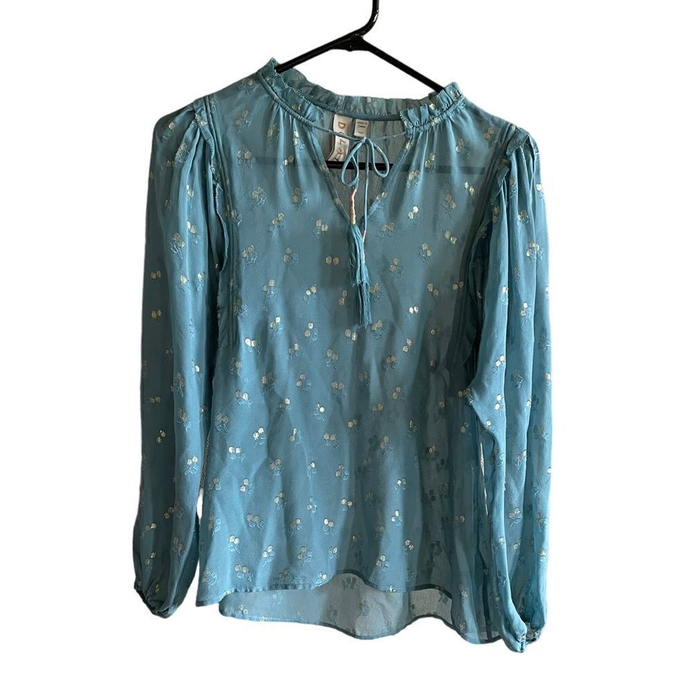 dolan Blue Floral Tie-Neck Blouse